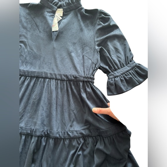 GRETCHEN SCOTT ULTRA SUEDE TEARDROP DRESS NAVY NWT SIZE LARGE - Picture 4 of 11